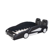 Race Car Shaped Twin Platform Bed With Wheels, Pine Wood Construction