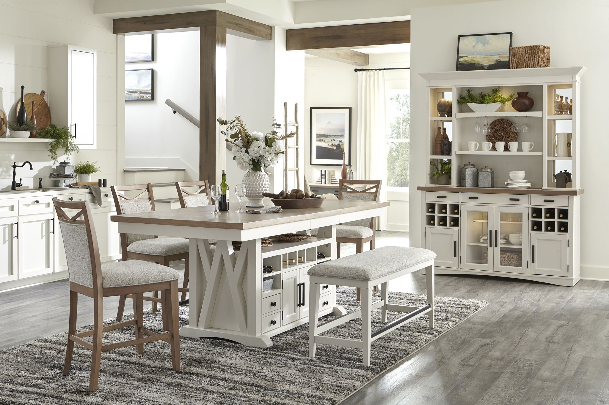 Americana Modern Dining - Buffet And Display Hutch With Quartz Insert - Cotton