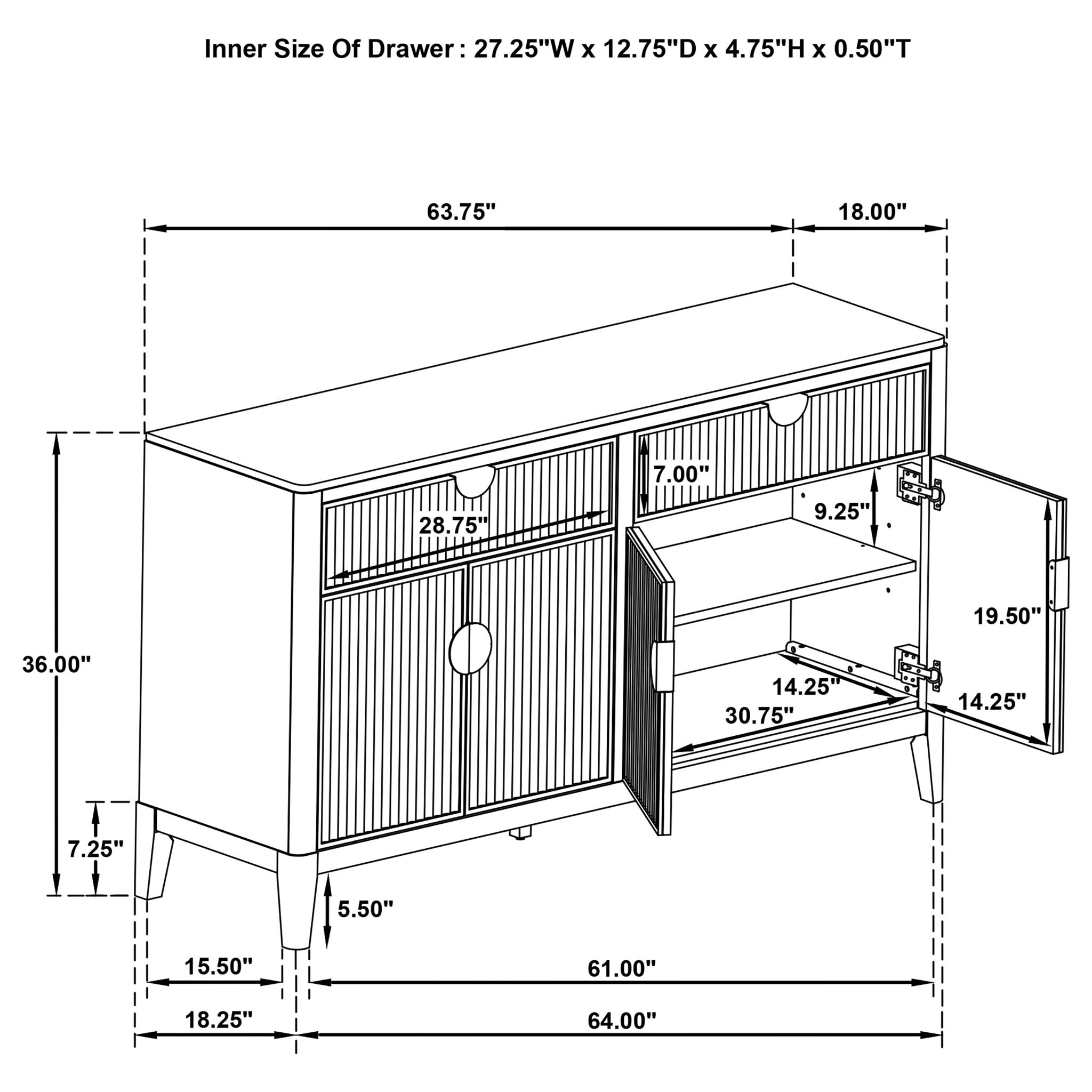 Mason - 2 Drawer Sideboard Storage Furniture - Black