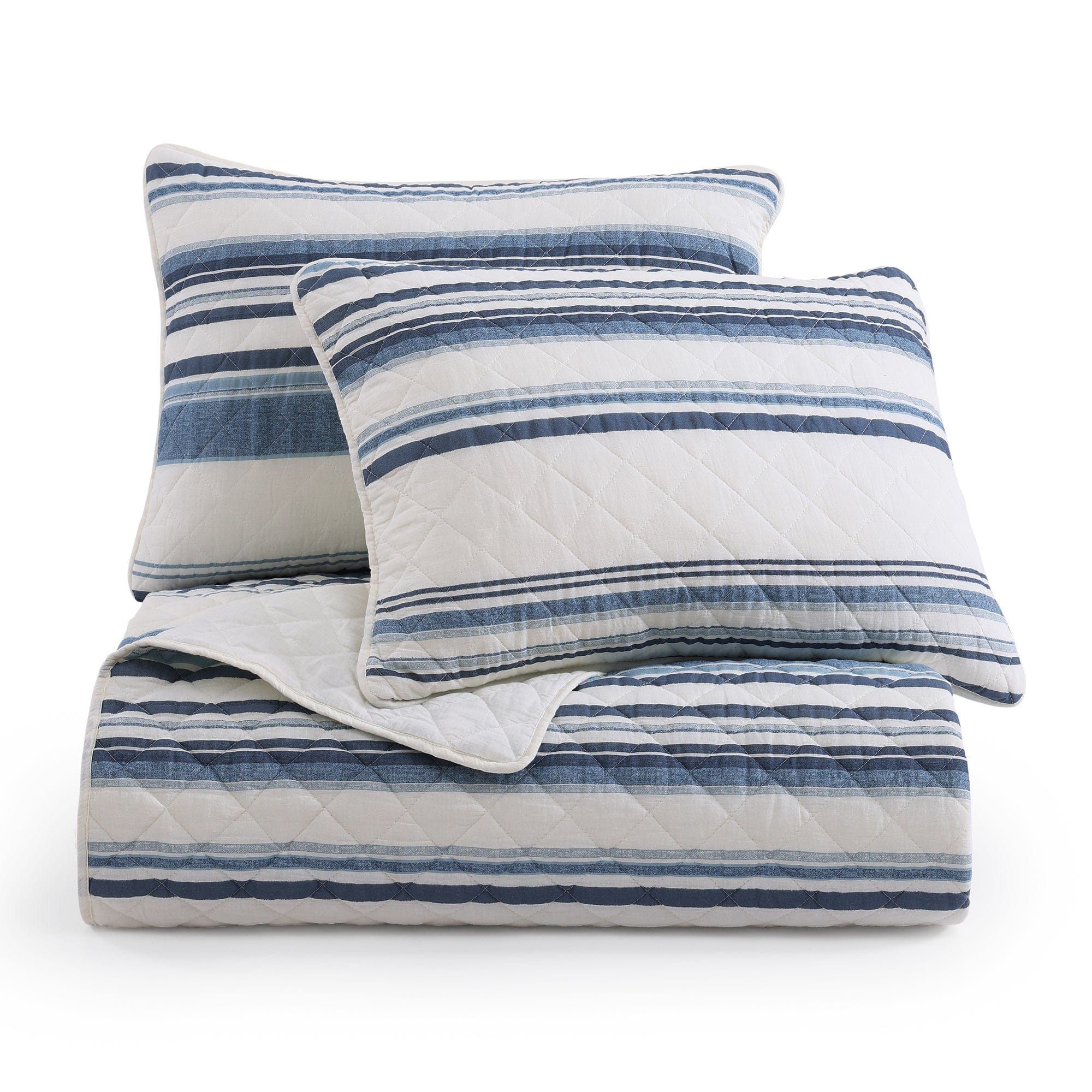 Mystic Stripe - King Cotton Gauze Quilt Set (Set of 3) - Navy