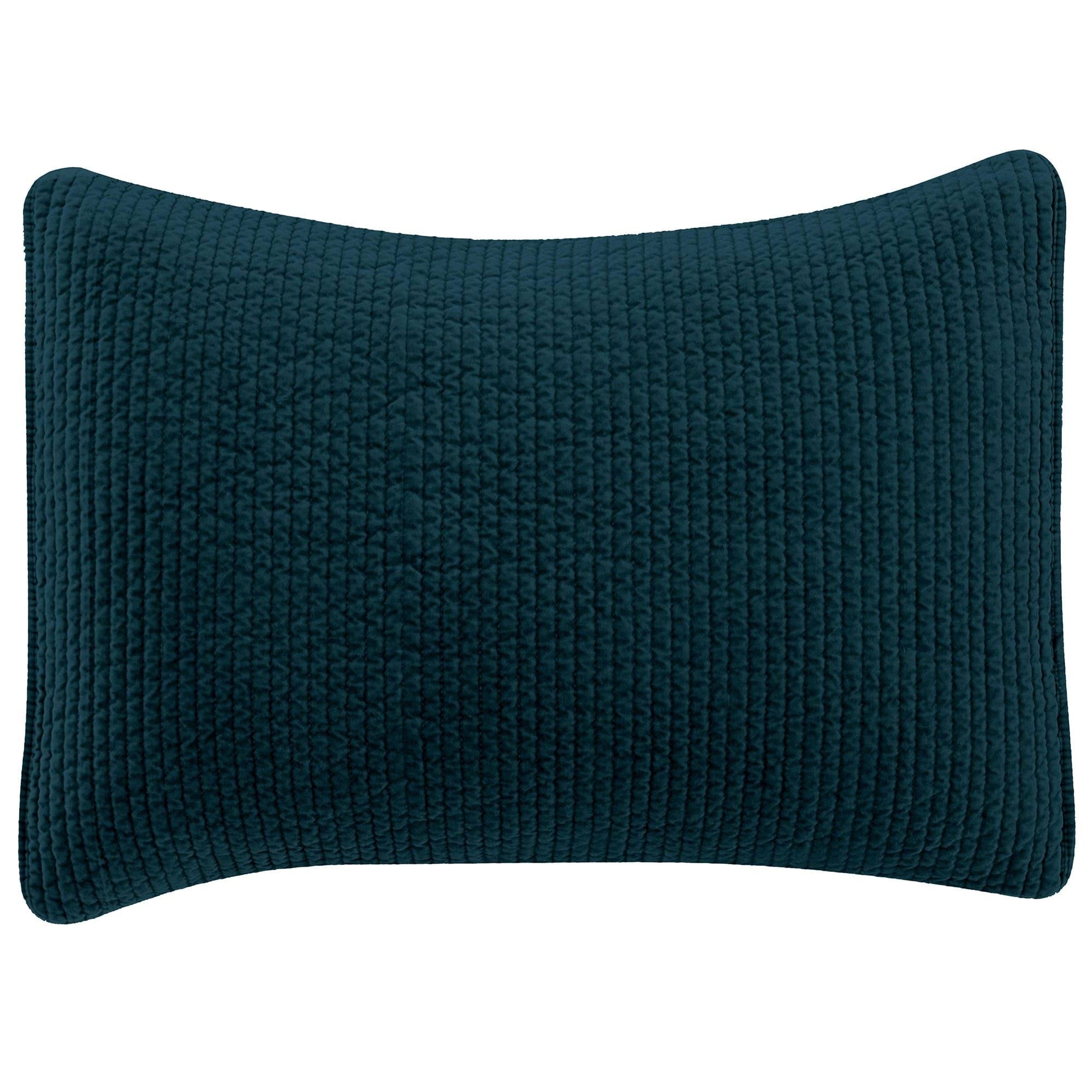 Stonewashed Cotton Velvet - 21" x 27" Quilted Pillow Sham - Deep Blue