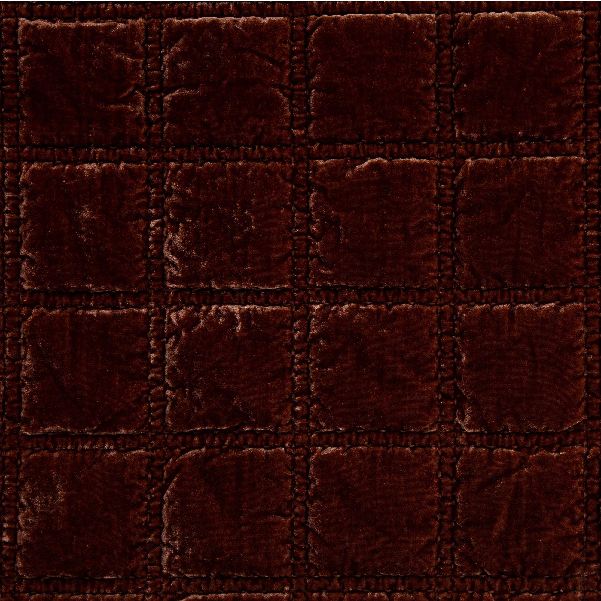 Stella - Faux Silk Velvet Double Box Stitch Throw - Copper Brown