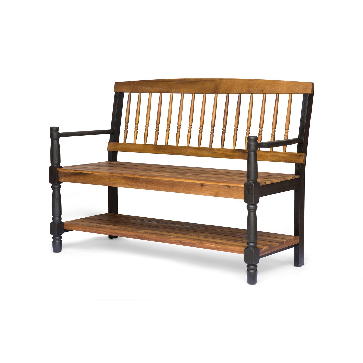 Slatted Bench With Built In Shelf