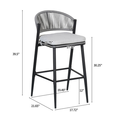 Outdoor Bar Height Metal Frame Counter Stools With Scallop Shaped Backrest & Water Resistant Cushions