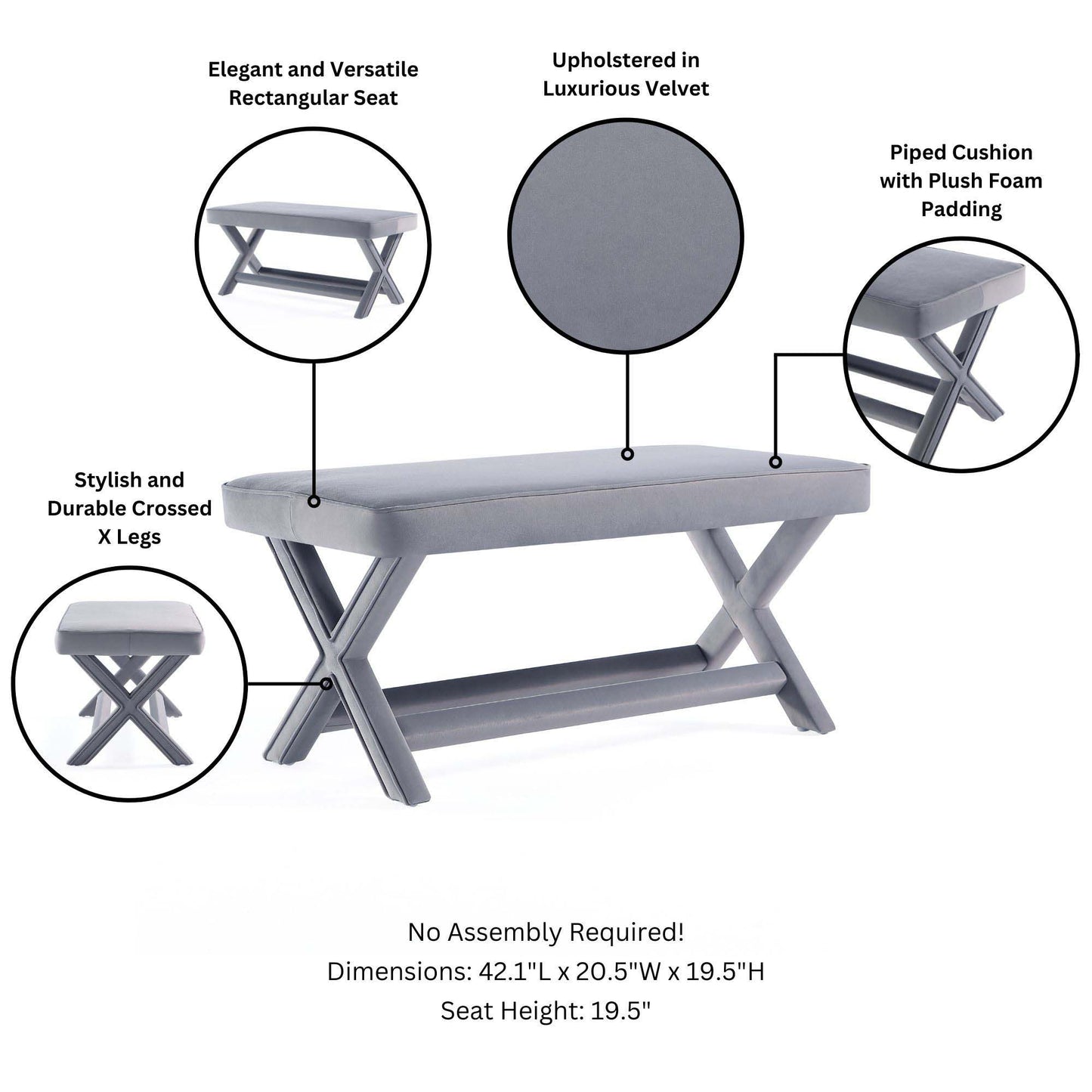 Abigail - Accent Bench With Piped Cushion