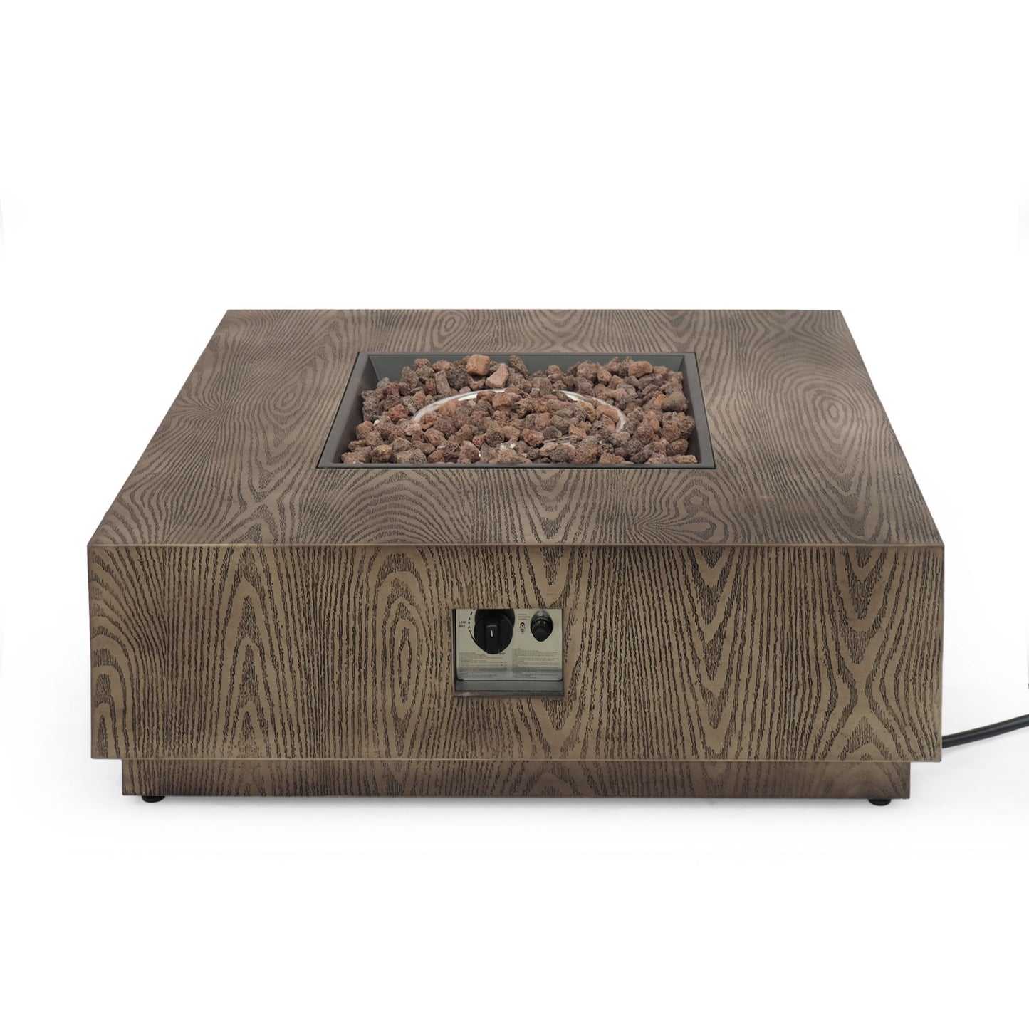 Wellington Square Iron Fire Pit With Wood Pattern Design And 50, 000 Btu Output