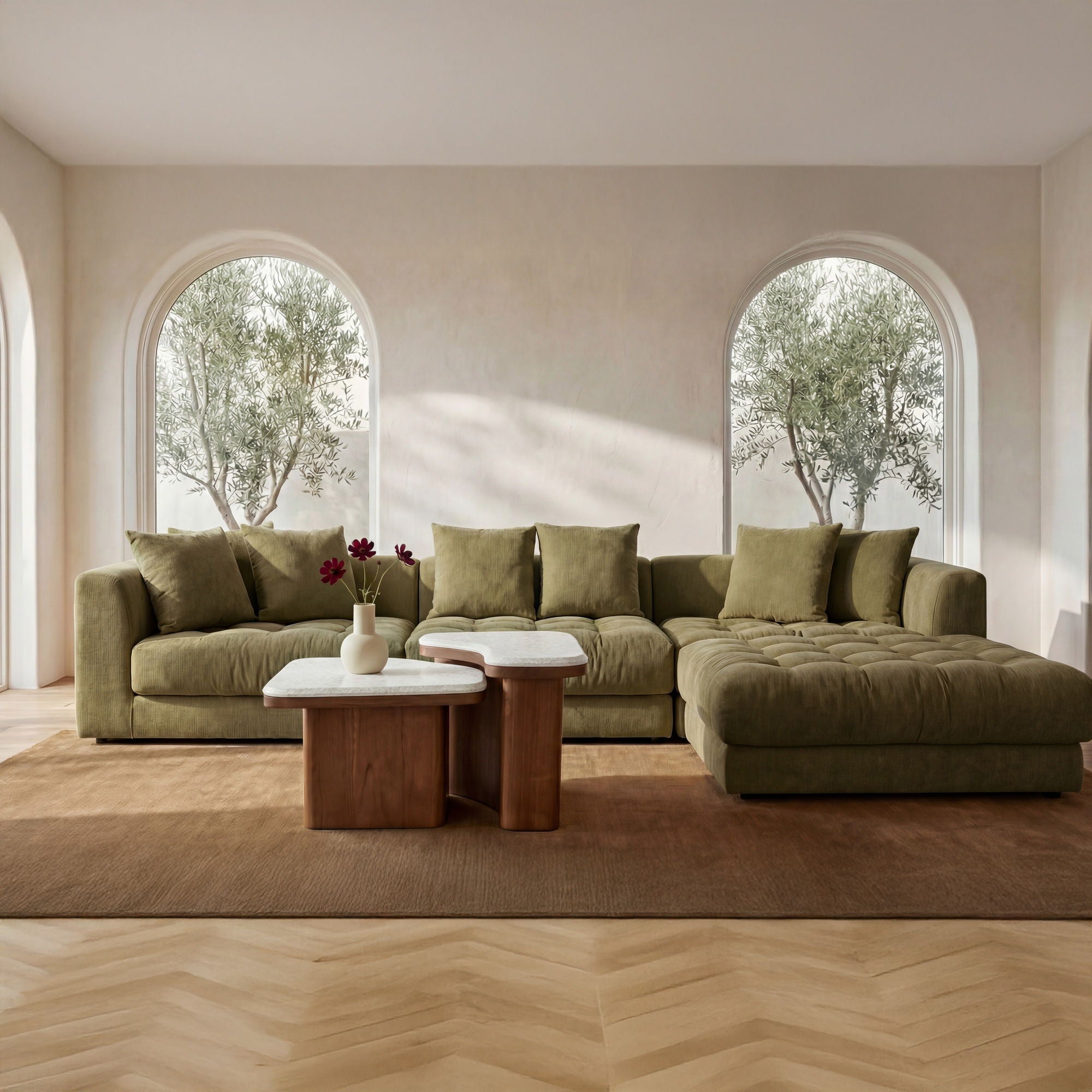 Davie - Left Arm Facing Chair - Olive Green