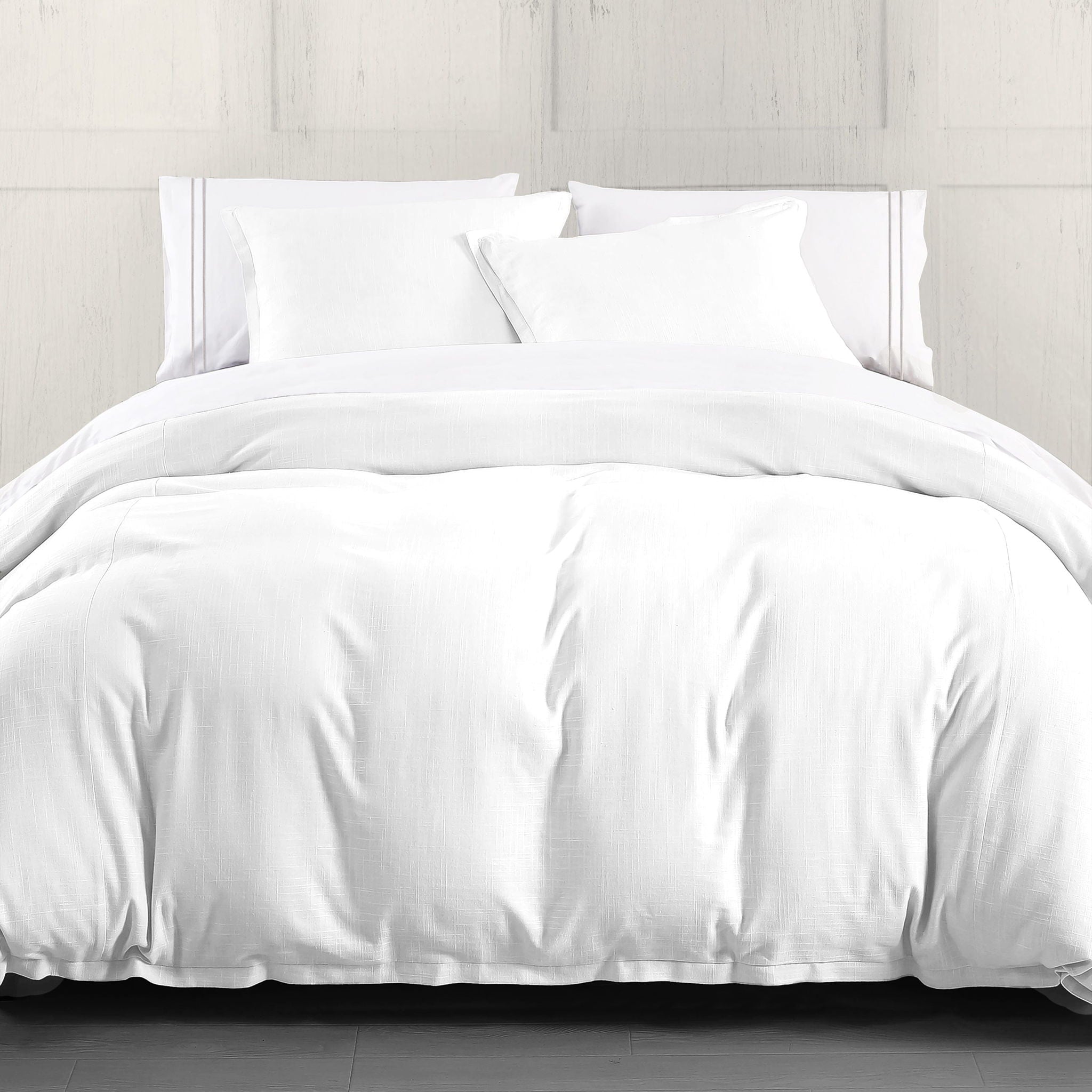 Hera - King Washed Linen Flange Duvet Cover Set (Set of 3) - White