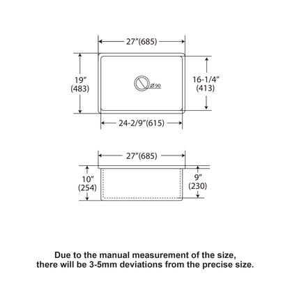 Rectangular Deep Single Bowl, Kitchen Sink With Dual Mount Installation
