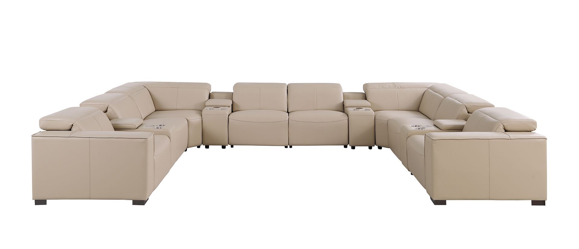 1208 - 12 Piece U Shaped Leather Sectional With 4 Power Recliners & Power Headrest