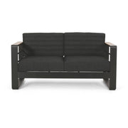 Loveseat With Slat Paneling And Aluminum Frame - Black