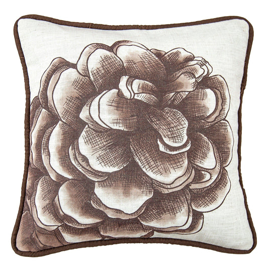 Forest Pine - Pinecone Water Print Pillow - White / Brown