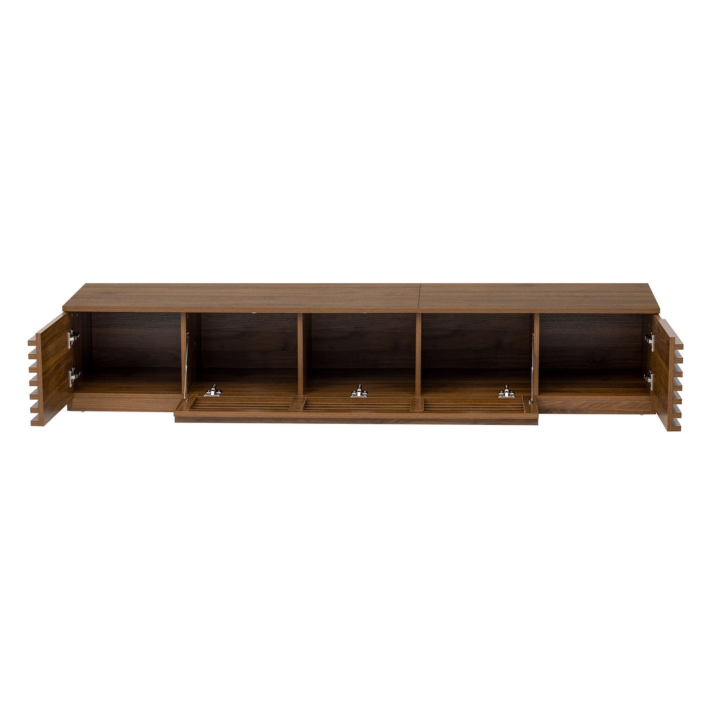TV Stand For TVs, Entertainment Center With Cable Management And Soft Closing Hinges - Walnut