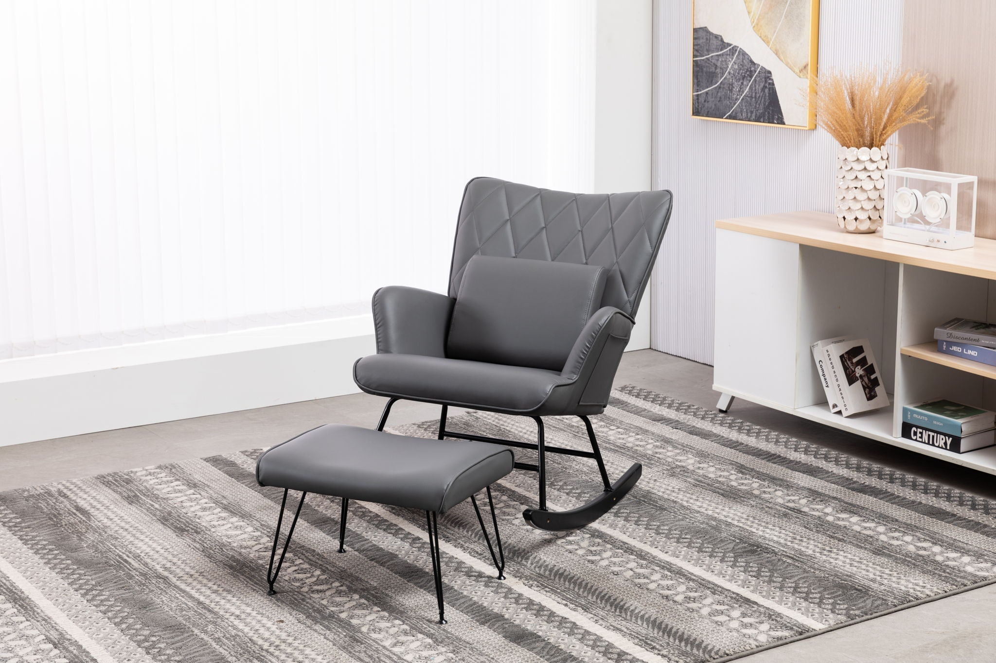 Rocking Accent Chair With Lumbar Pillow And Ottoman