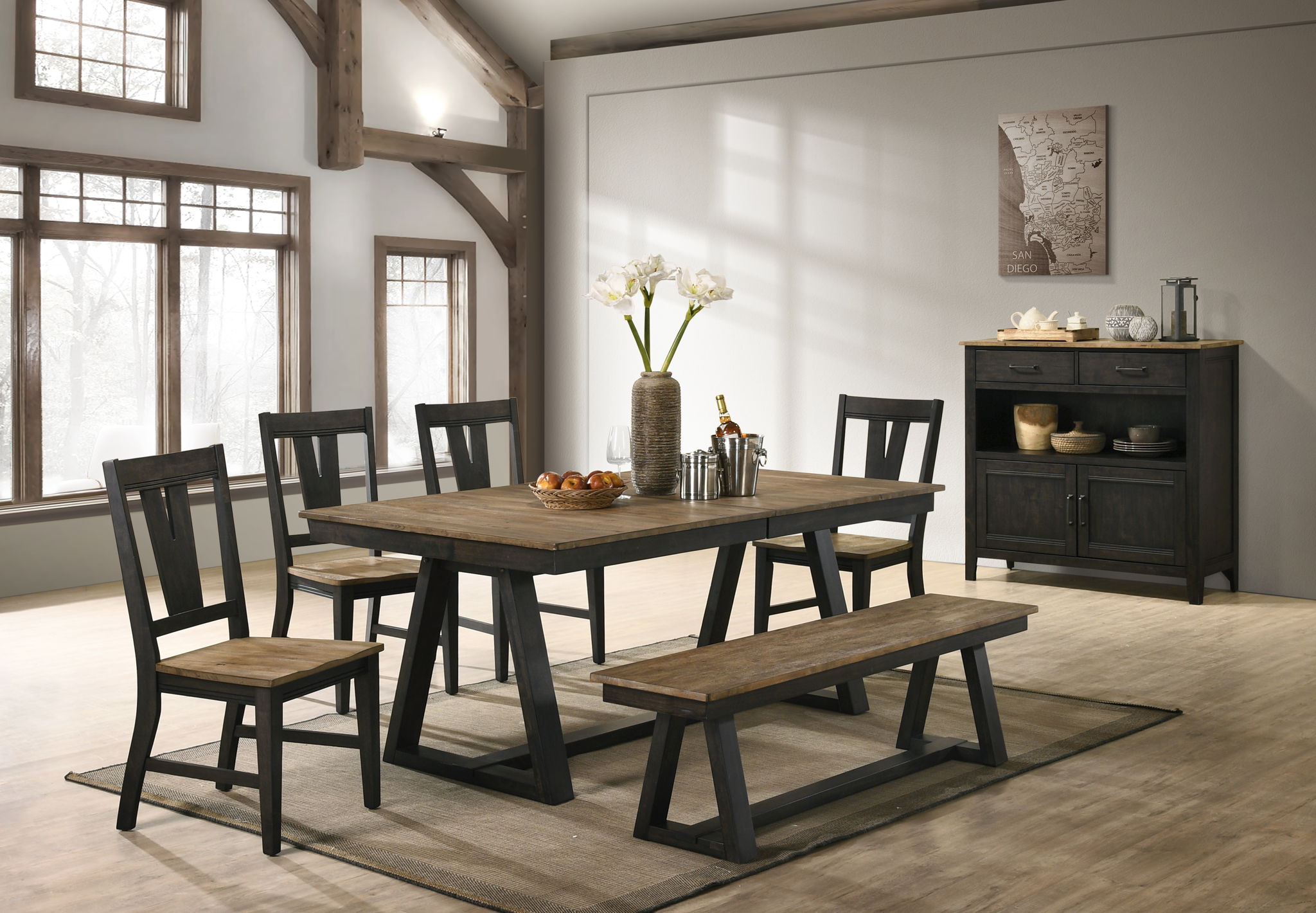Harper - Dining Bench - Brushed Brown / Pecan