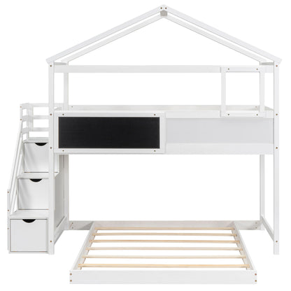 House Style Bunk Bed With Storage Staircase And Blackboard