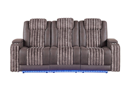 U8000 - Power Reclining Sofa With Power Headrest, Dropdown Table With Wood Trim & Reading Light & LED Light - Brown