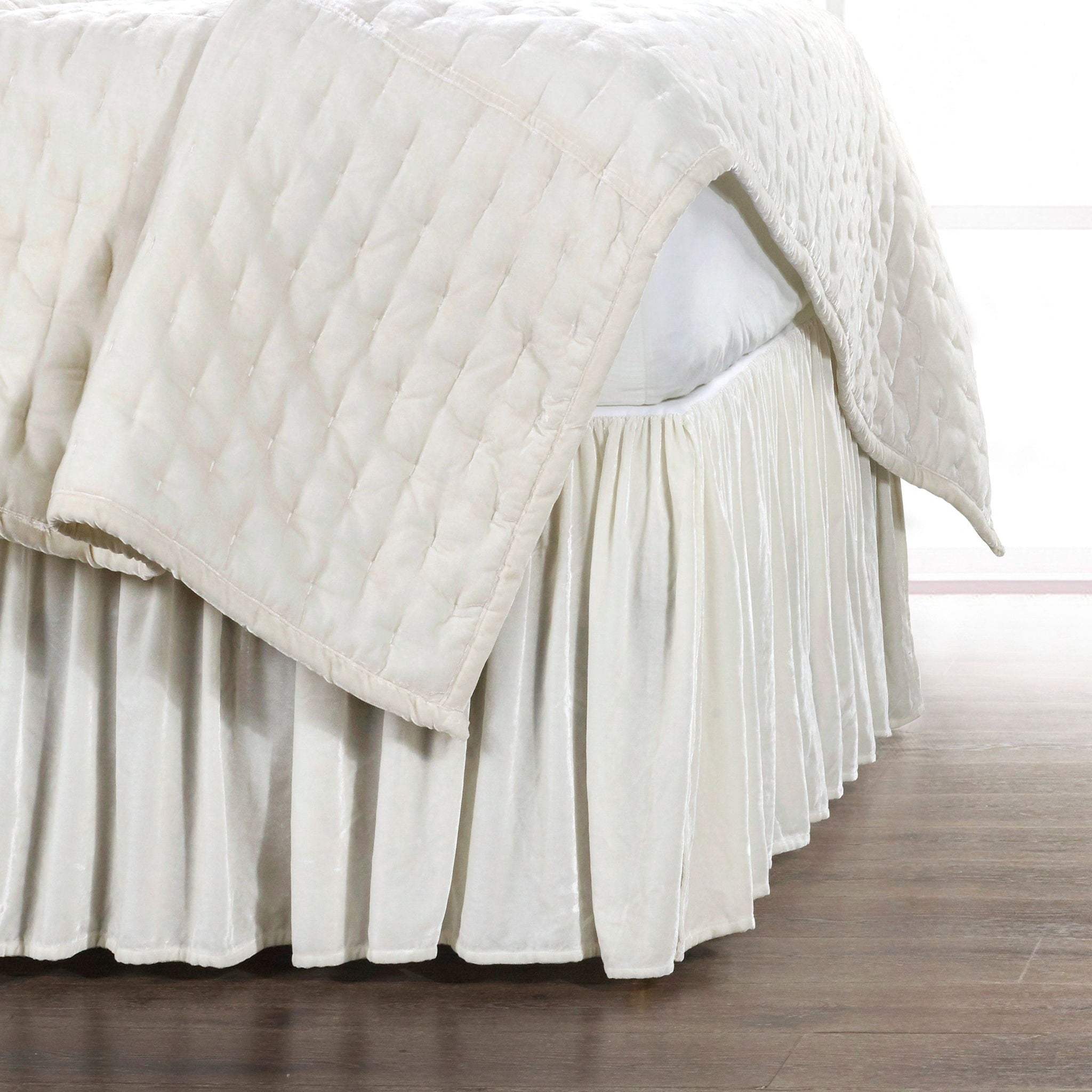 Stella - King Faux Silk Velvet Bed Skirt - Stone