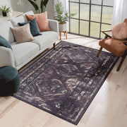 Maval - 9' X 12' Washable Area Rug - Black / Burgundy