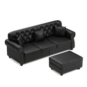 Upholstered Sofa With Nailhead Trim, Rolled Armrests With Ottoman