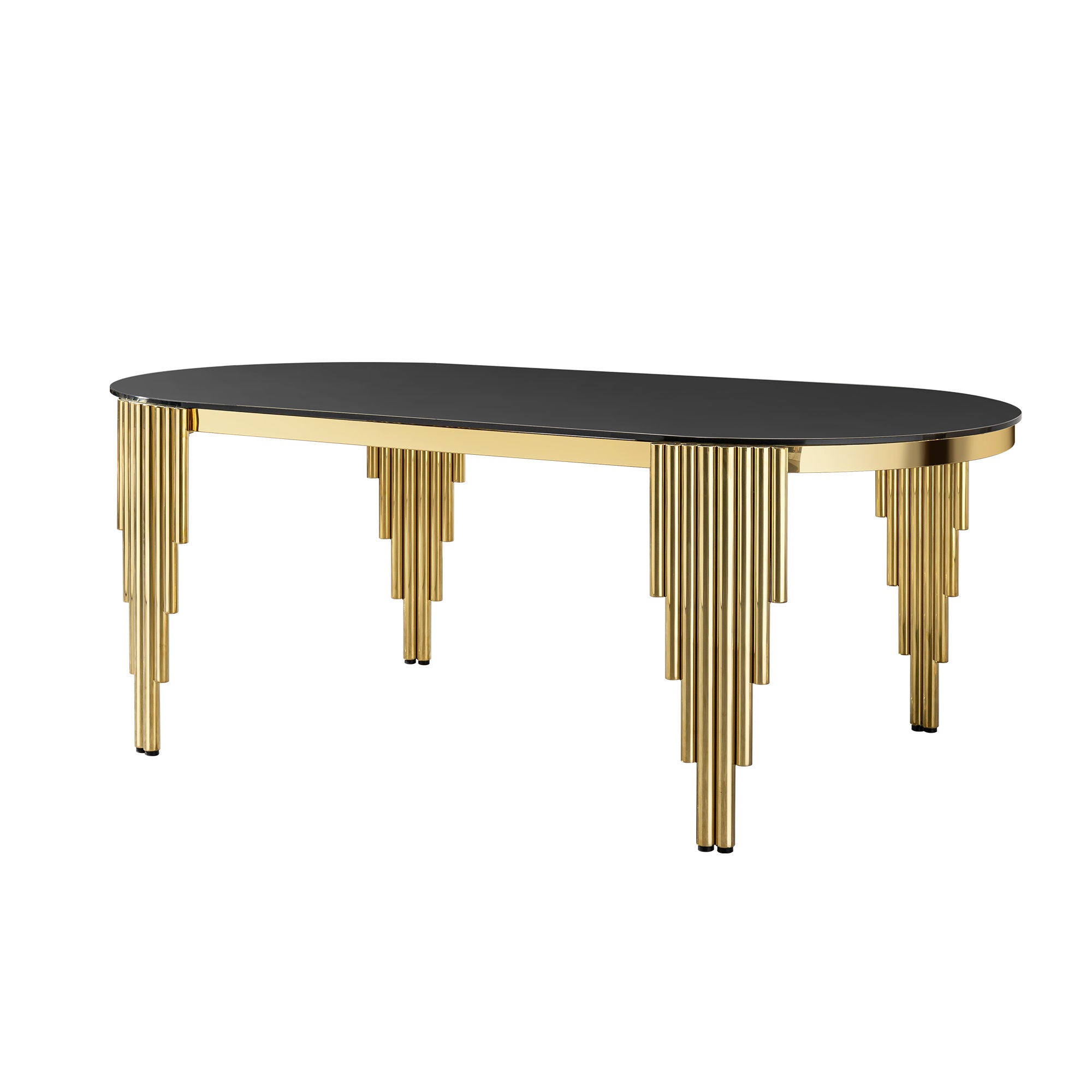Oval Dining Table With Glass Top And Stainless Steel Base