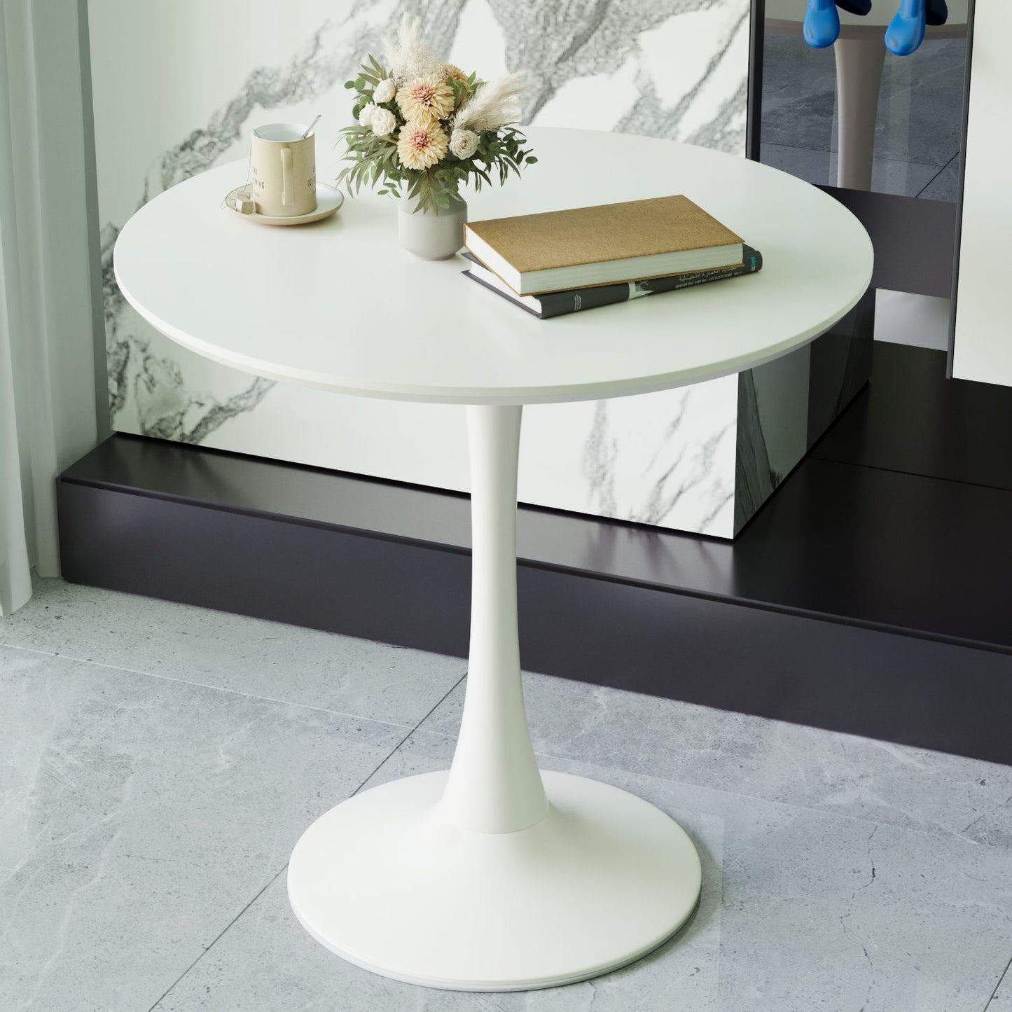 Mid-Century Round Dining Table With Pedestal Base For 2 - 4 People