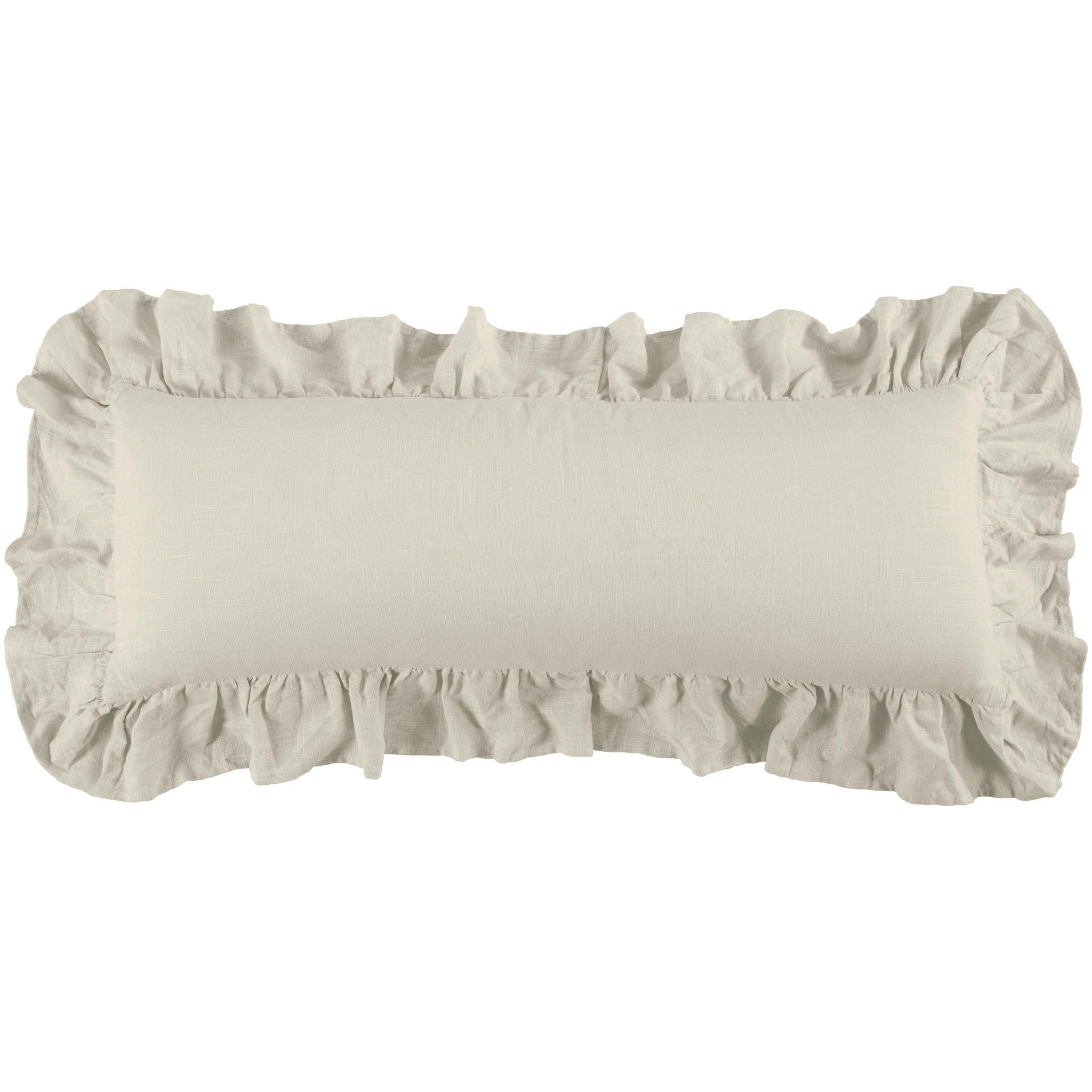 Luna - Washed Linen Ruffled Lumbar Pillow - Light Tan