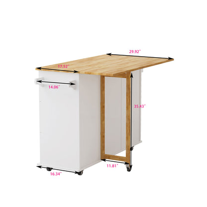 Kitchen Island Cart With 2 Door Cabinet, 3 Drawers, Spice Rack & Towel Rack - White