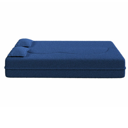 Modern Floor Sofa, With 2 Pillows, Convertible Teddy Fabric Foam Filled Bed