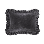 Stella - Faux Silk Velvet Ruffled Oblong Pillow - Dark Slate