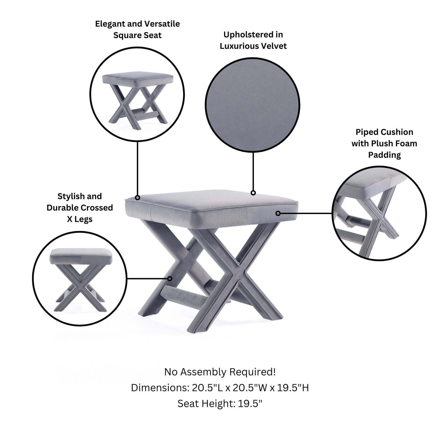 Abigail - Accent Bench With Piped Cushion