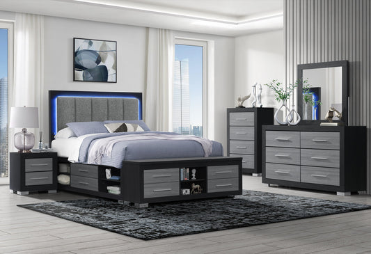 Emma - 5 Piece King Bedroom Set - Black / Gray