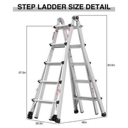 22' Aluminum Multi-Position Ladder With Wheels, 300 Lbs Weight Rating - Metallic Gray