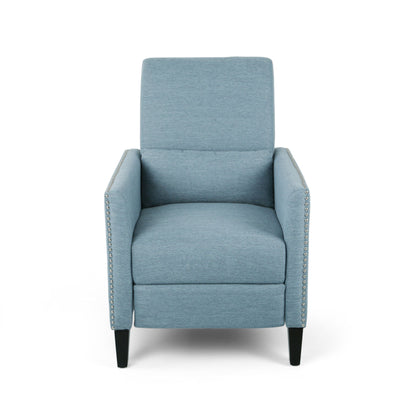 Repose Upholstered Recliner Chair With Nailhead Trim And Side Pocket - Light Blue