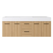 Floating Double Sink Bathroom Vanity With Drawers And Doors, Extra Large Storage, Integrated Sink, Soft Close Hardware - Glossy White / Light Oak