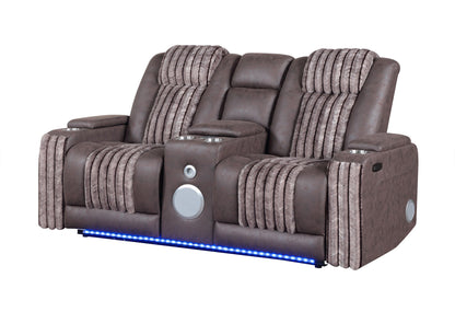 U8000 - Power Reclining Loveseat With Console, Power Headrest, LED Light, Bluetooth Speaker - Brown