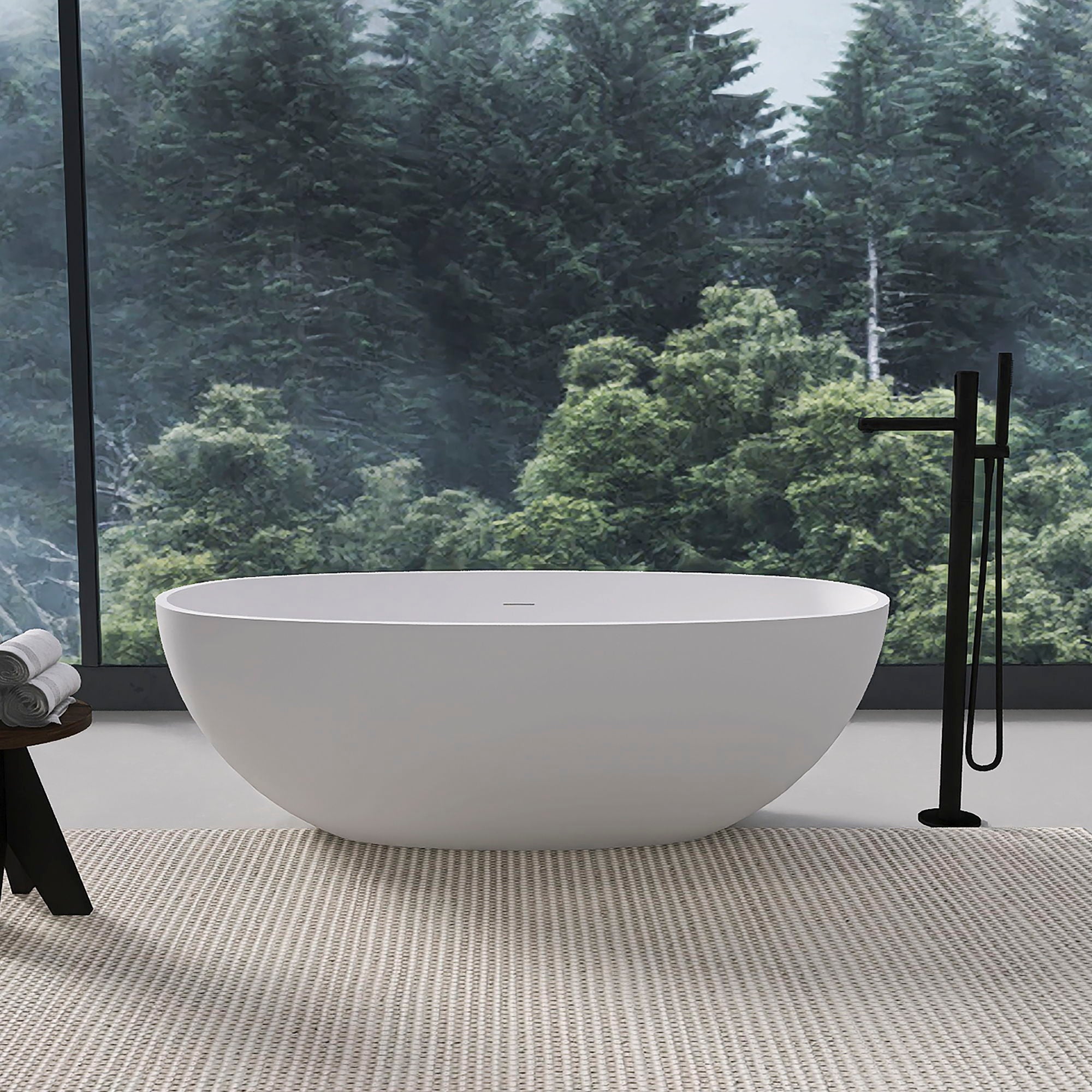 65.2" Freestanding Solid Surface Soaking Bathtub For Bathroom - Matte White