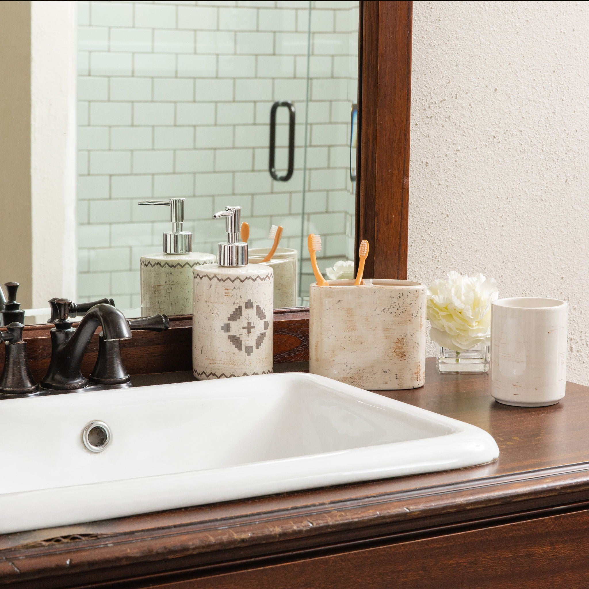 Dakota - Ceramic Countertop Bathroom Set (Set of 3), 4 Per Carton - Cream