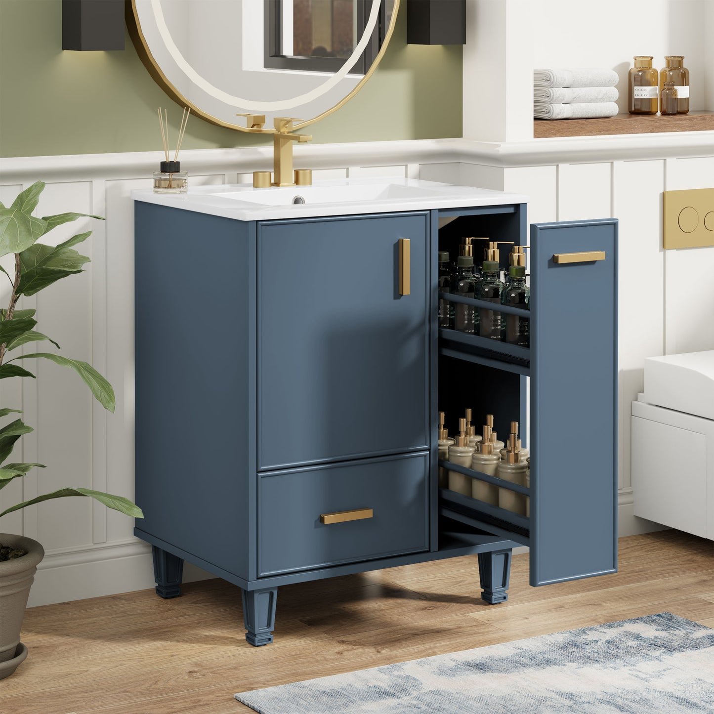 Bathroom Vanity With Sink, Deep Drawer, Door Shelf, 2 Tier Basket