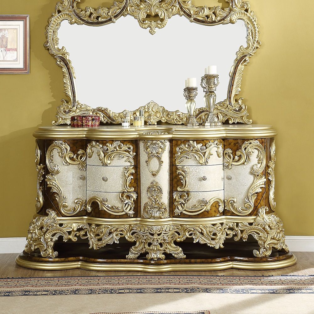 Acme Desiderius Dresser, Antique Gold & Hand Paint Brown Acme Desiderius Dresser, Antique Gold & Hand Paint Brown