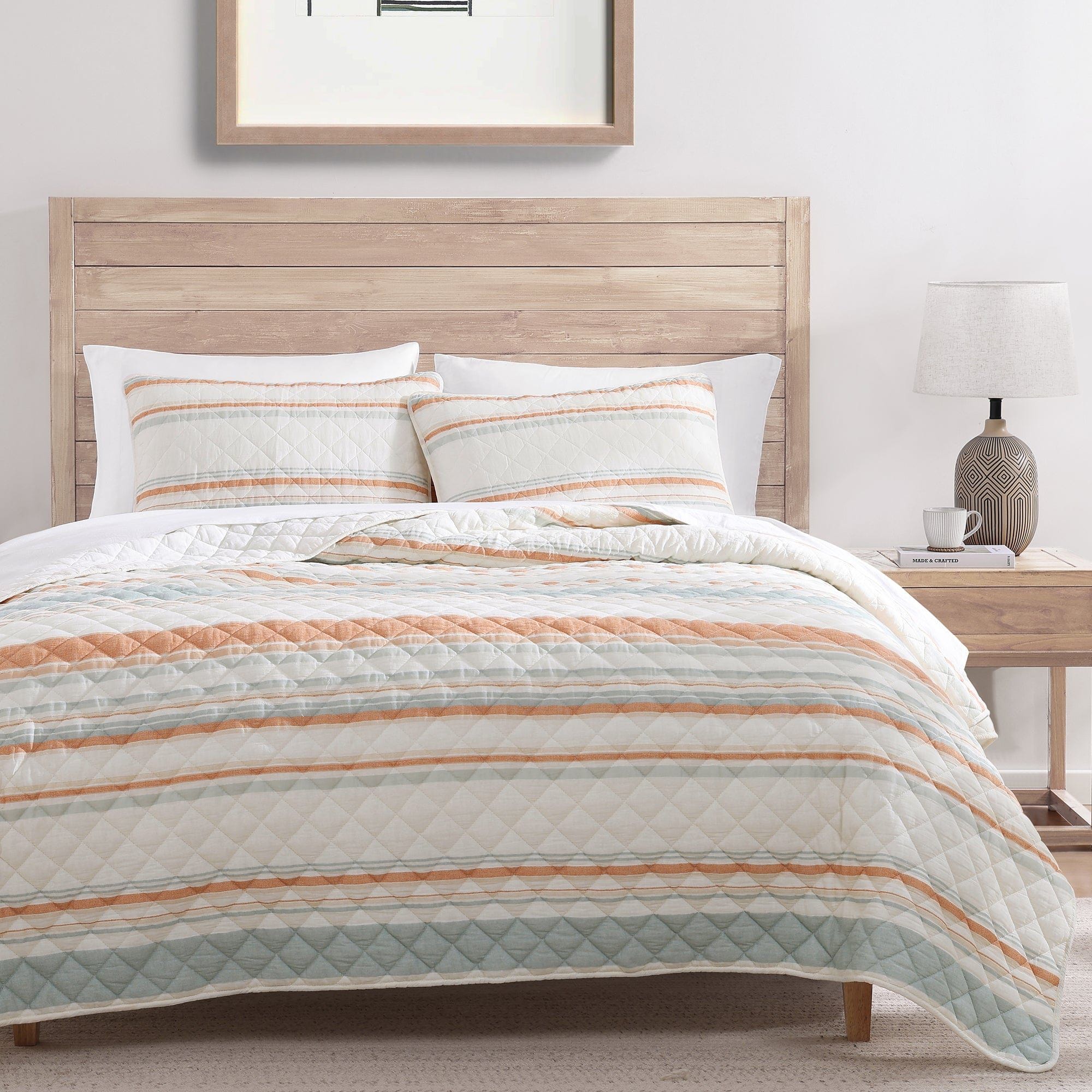 Mystic Stripe - Full/Queen Cotton Gauze Quilt Set (Set of 3) - Coral