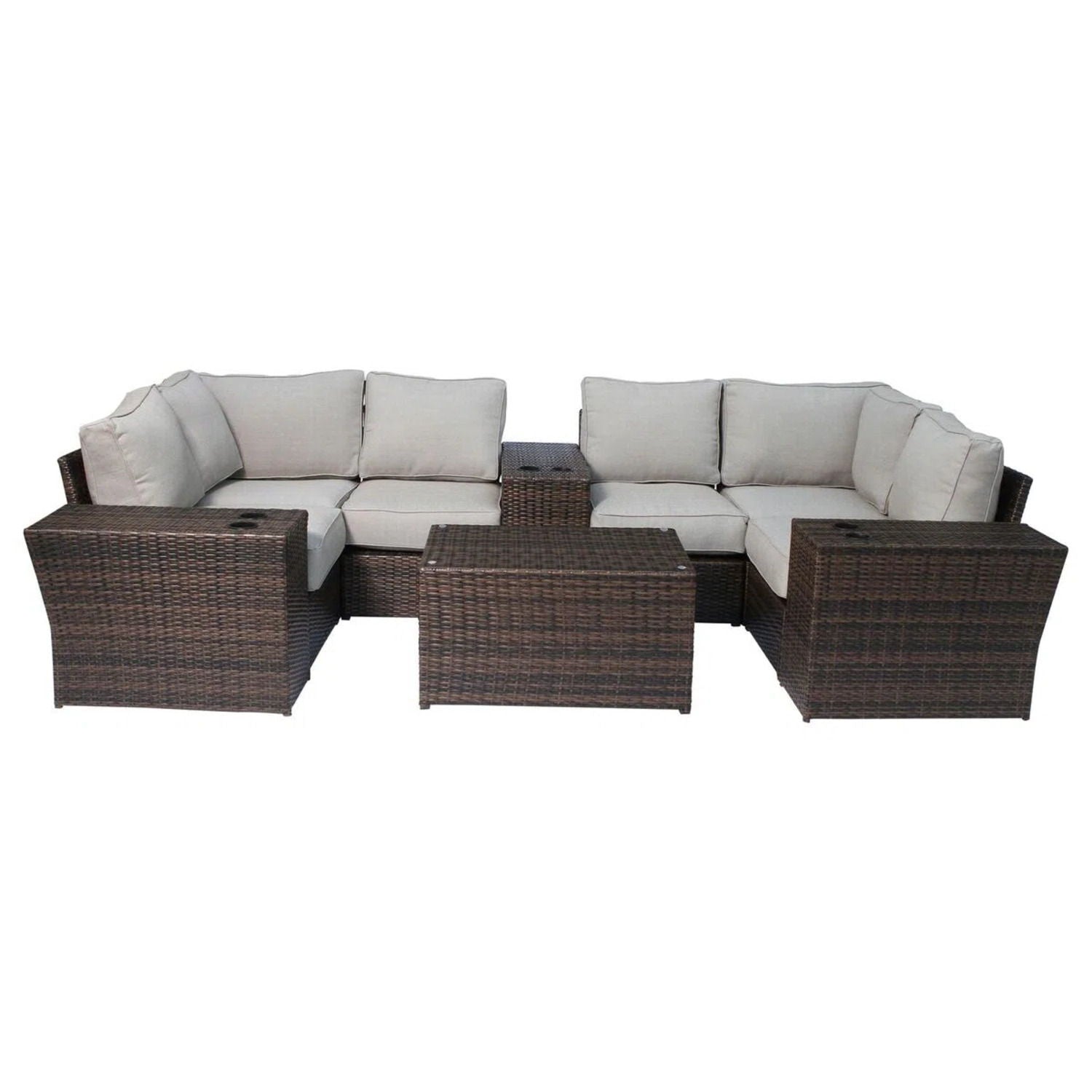 Outdoor Wicker Sectional With Weather Resistant Cushions And Table
