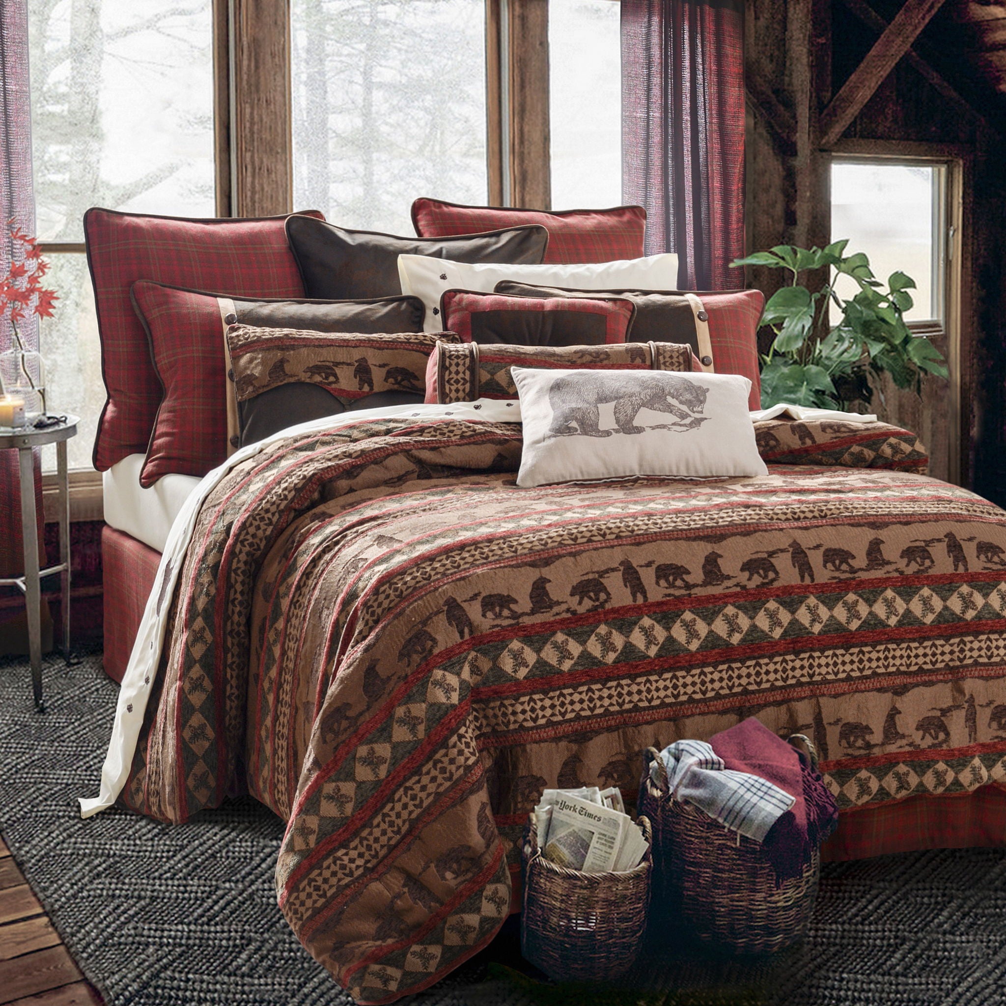 Cascade Lodge - Full Comforter Set (Set of 5) - Brown / Red
