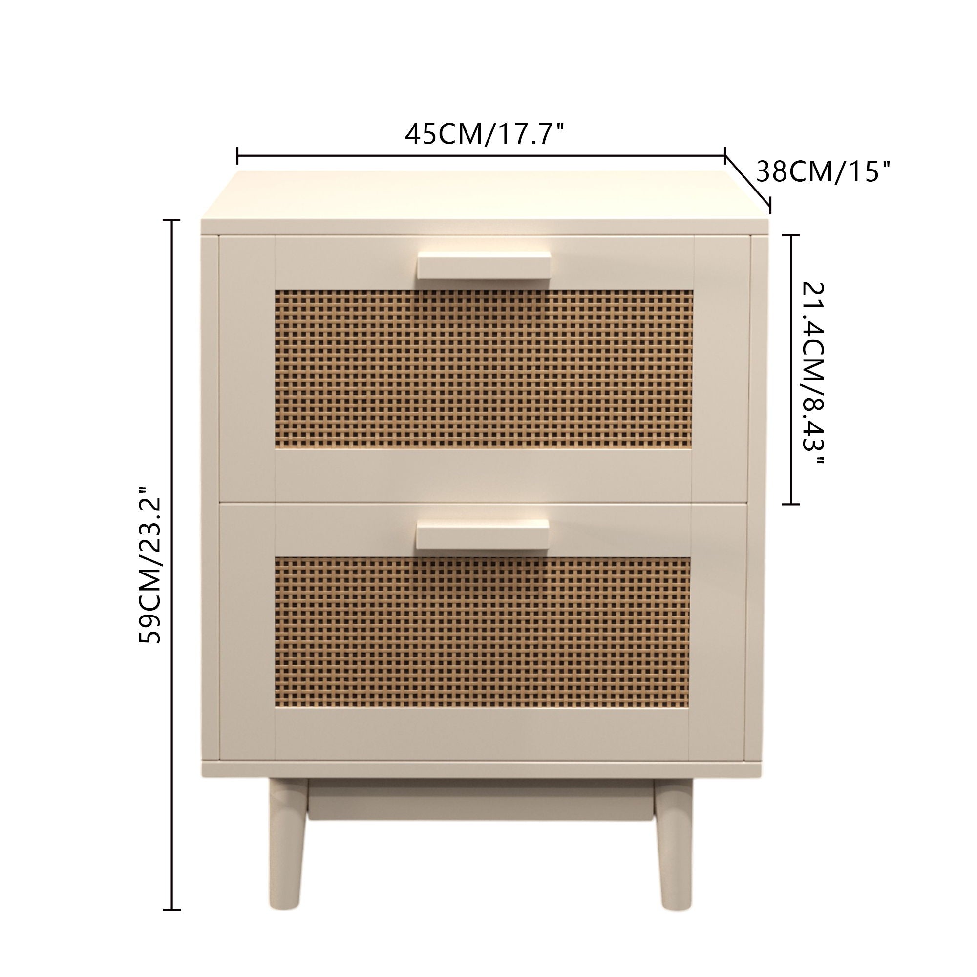 Nightstand With 2 Drawers, Storage Side Table For Bedroom - Antique Natural / Rattan