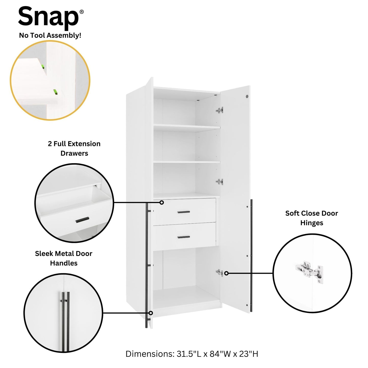 Lee - Free Standing Wardrobe Closet With Drawers And Shelves