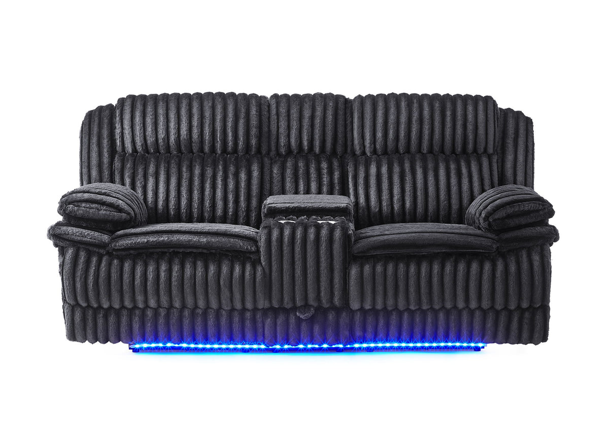 U8686 - Power Reclining Sofa With LED & Power Console Reclining Loveseat With LED - Black