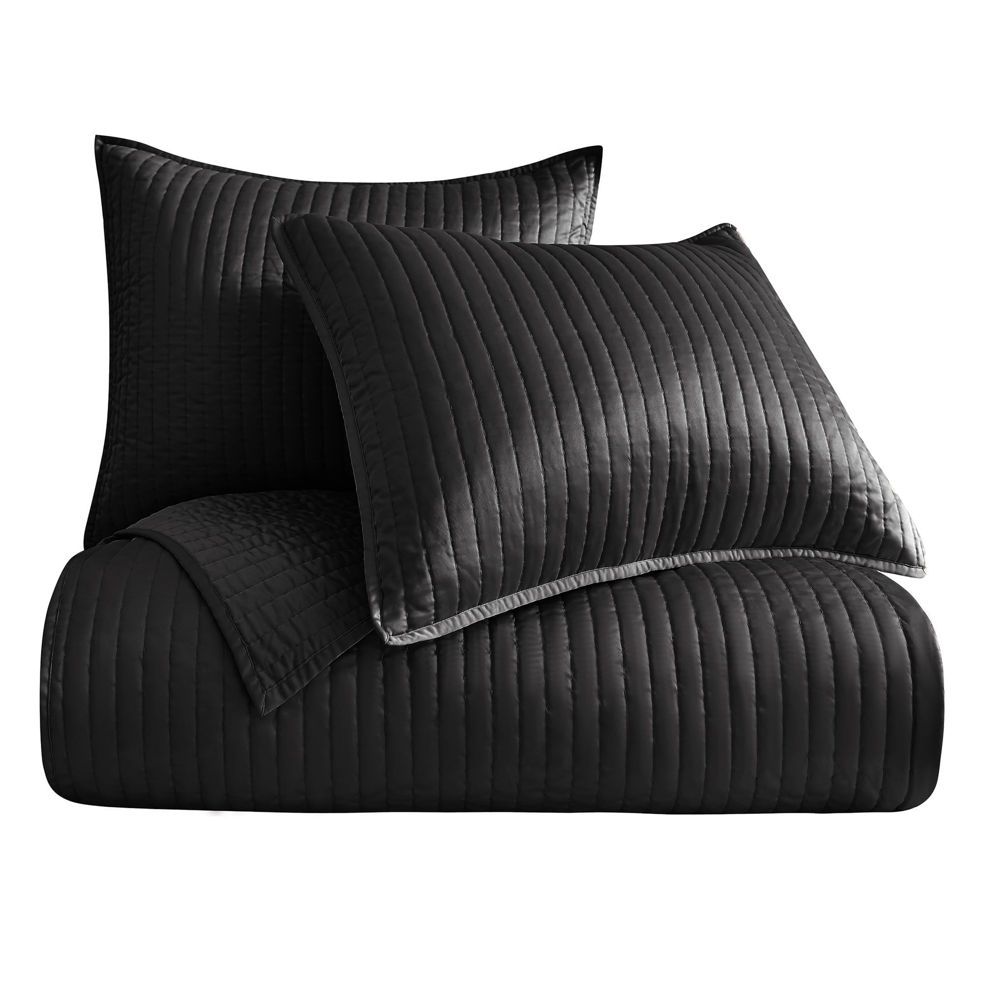Satin Channel - Twin Quilt Set (Set of 2) - Black