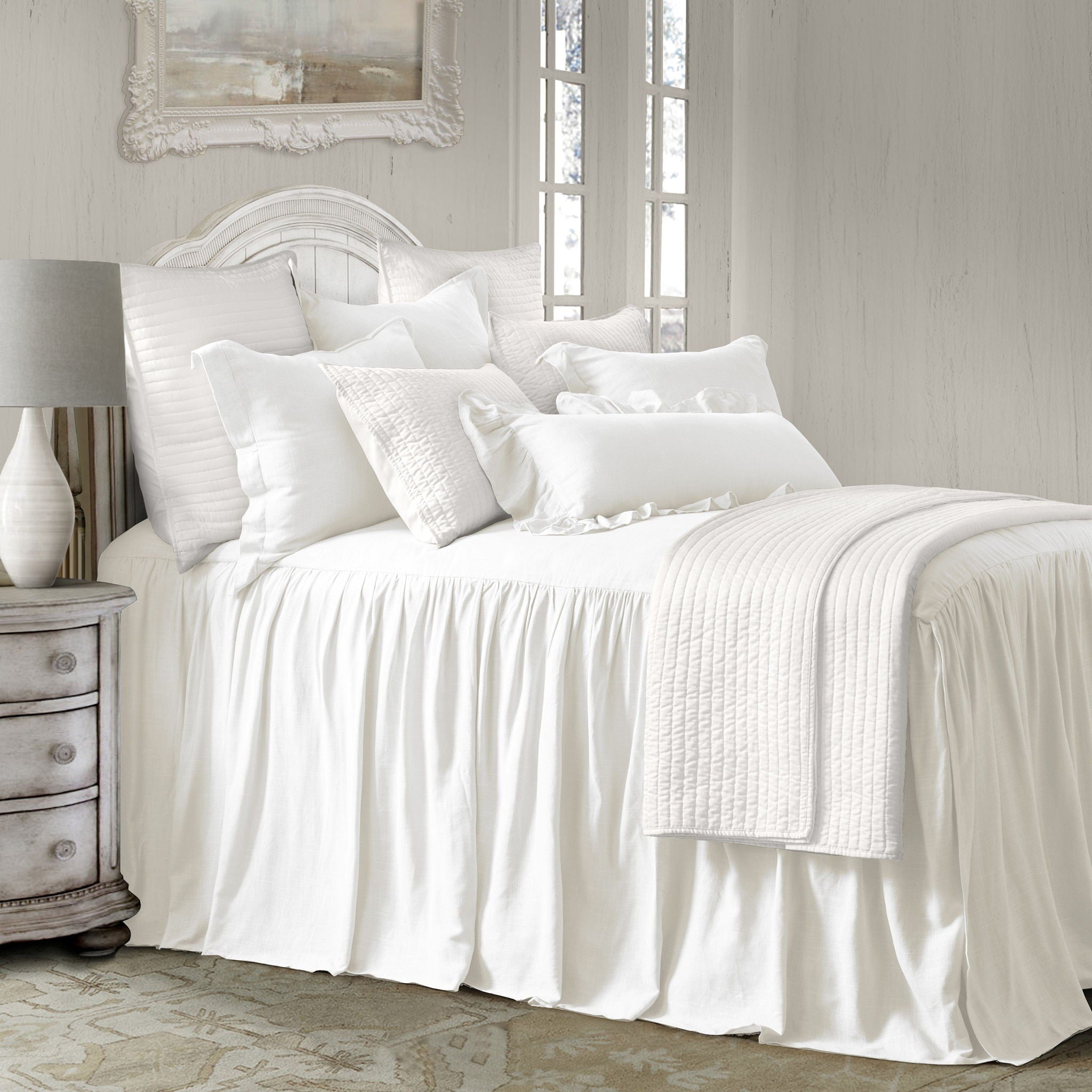 Luna - King Washed Linen Bedspread Set (Set of 3) - White