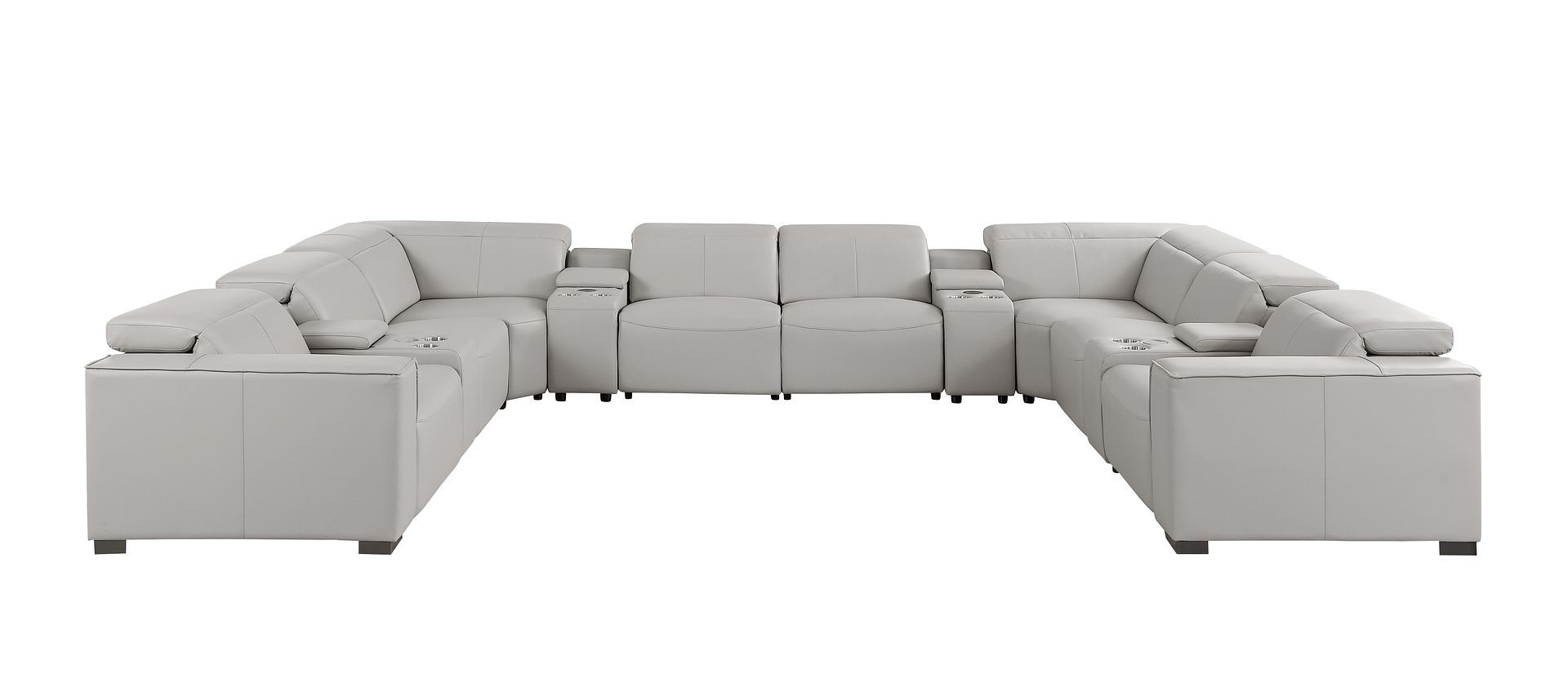 1208 - 12 Piece U Shaped Leather Sectional With 4 Power Recliners & Power Headrest