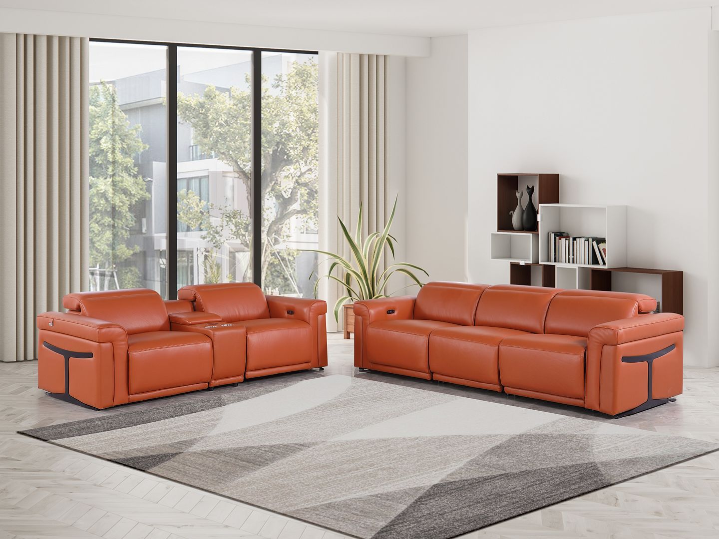 1126 - 6-Piece Modular Power Reclining Sofa And Console Loveseat Set In With 5 Power Recliners & Power Headrests